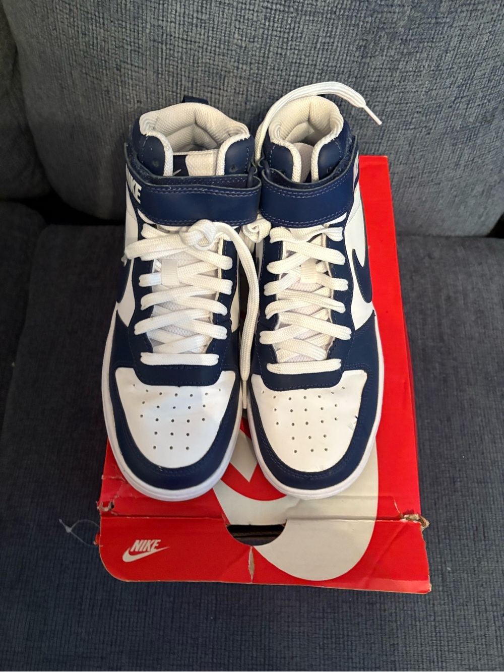 Nike Kid ‘s High-Top Basketball Sneakers - Navy / White